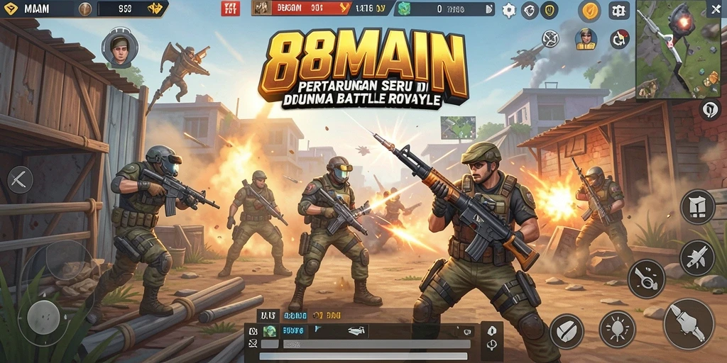 Tampilan utama 88MAIN menampilkan aksi Battle Royale yang intens.