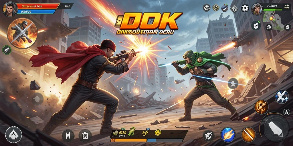 Tampilan gameplay DKK yang intens dengan aksi pertempuran seru.
