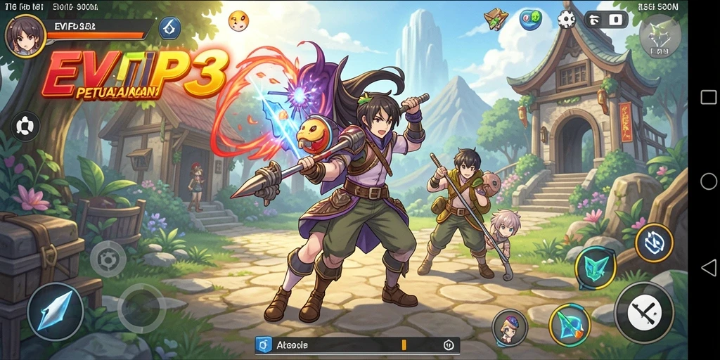 Tampilan gameplay yang menawan dari EVIP3 dengan karakter anime.