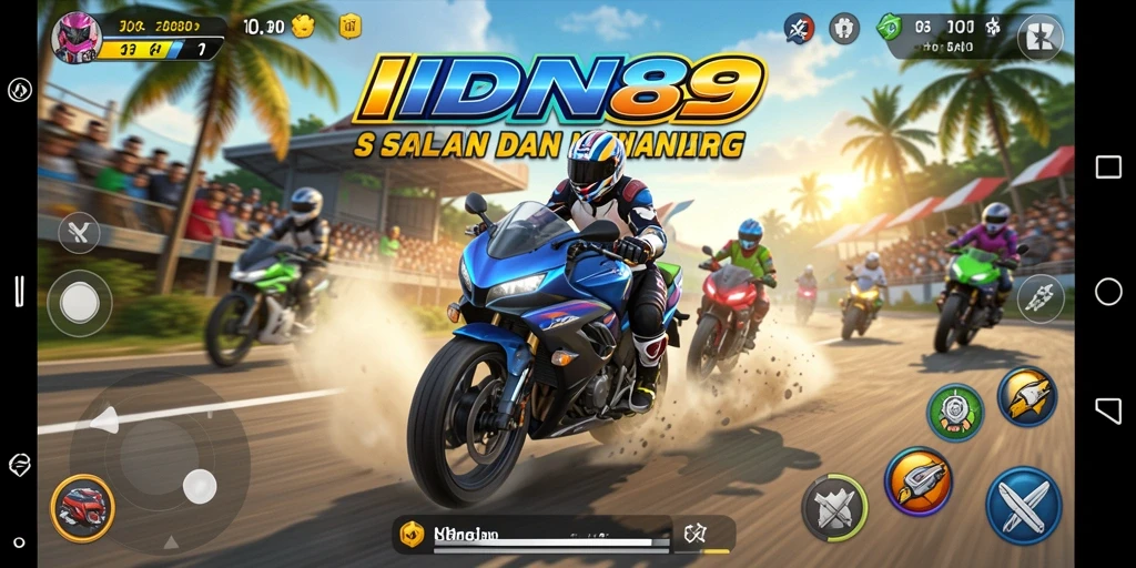Gameplay seru saat balapan motor di trek menantang.