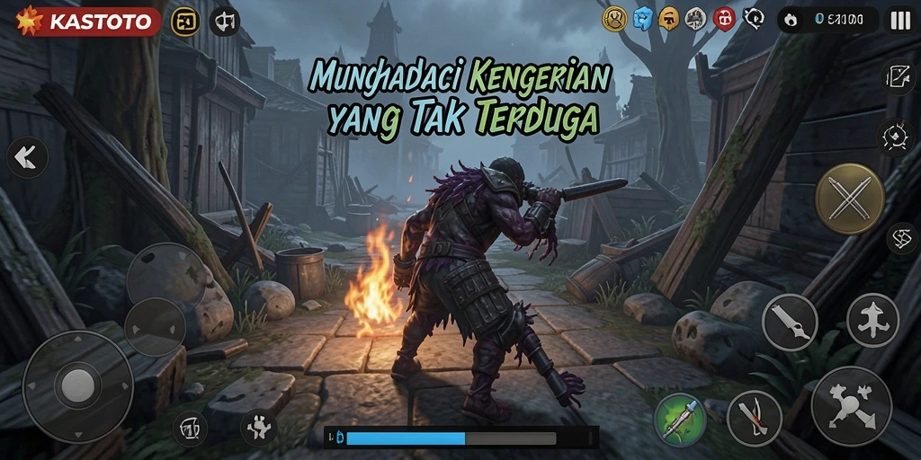 Tangkapan layar gameplay KASTOTO menunjukkan suasana seram yang memukau.