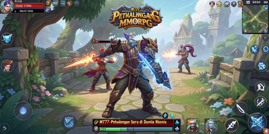 Screenshot utama MT777 menampilkan pertarungan seru dalam dunia MMORPG.