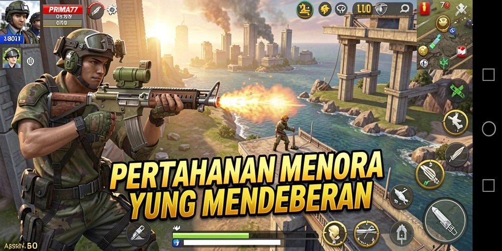 Tangkapan layar dari gameplay seru Tower Defense PRIMA77.