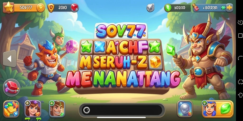 Screenshot menunjukkan gameplay seru SOV777 dengan permata berwarna-warni.