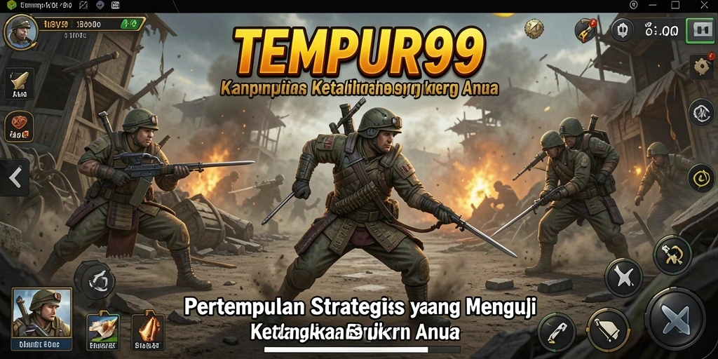 Screenshot menampilkan gameplay pertempuran strategi yang mendebarkan.
